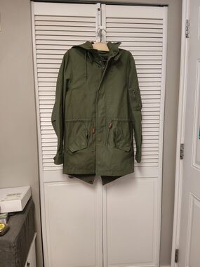 Alpha Industries Hooded M-65  Olive Green Jacket with Navy and Yellow Label